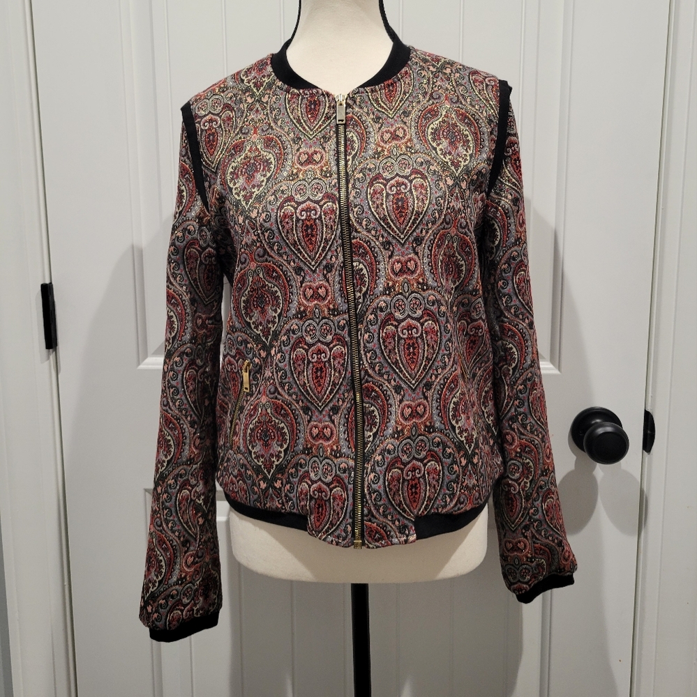 Paisley Zip-Front Bomber Jacket - Red Multi